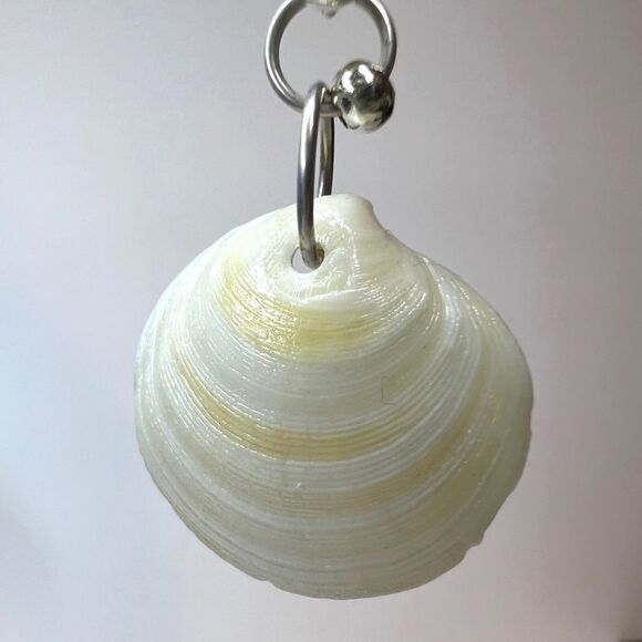 Dangle Earring Genuine Handcrafted Seashell Yellow Orange Hue Beach Coastal - Picture 5 of 8